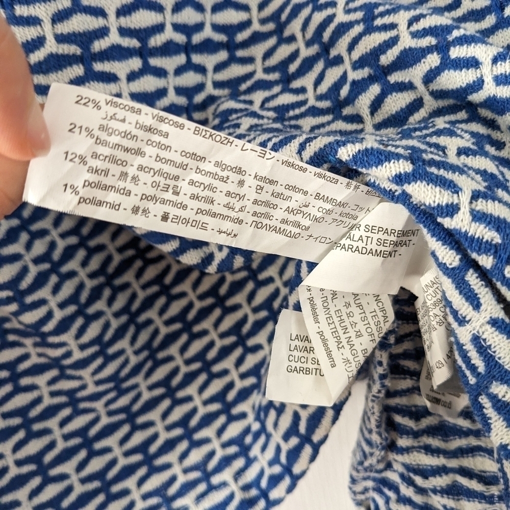 Zara geometric print knit polo blue white medium @E - Picture 6 of 11